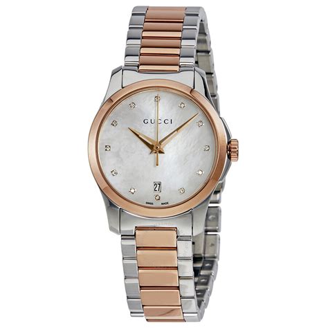 Gucci Timeless Diamond Mother of Pearl Dial Ladies Watch .